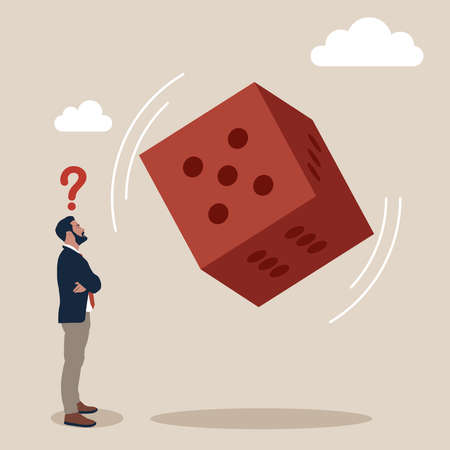 Uncertainty, the businessman guesses the number of dice.のイラスト素材