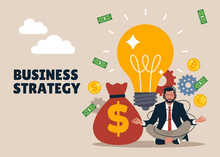 Business analysis, trading expert, budget planning, investing advisor, revenue broker. Business Strategy Banner Concept. Illustration of Financial Advisor. vector flat designのイラスト素材