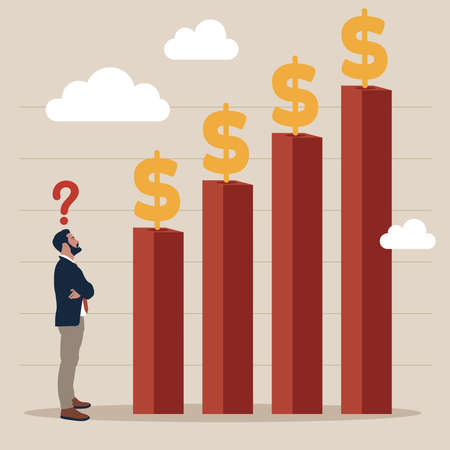 Businessman looking up on chart with dollar.のイラスト素材