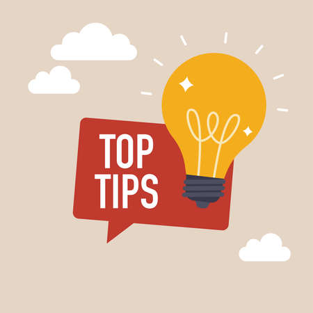 Top tips geometric message bubble with light bulb emblem. Banner design for business and advertising. vector illustration.のイラスト素材
