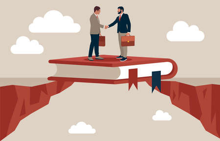 Vector of a book bridging the gap between a businessman and a businesswomanのイラスト素材