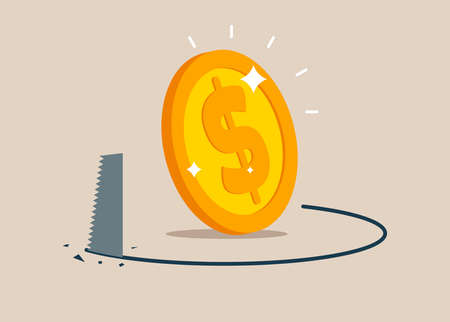 Fraud and failure business. Crisis dollar poor and loan away trap metaphor. Money budget theft and mistake cost steal expensive coin. finance risk problem.のイラスト素材