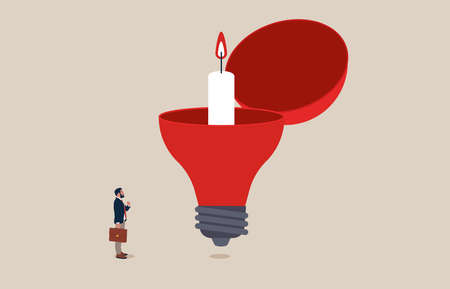 Business creativity with light bulb and candle. New ideas, think outside the box. Vector illustration concept.のイラスト素材