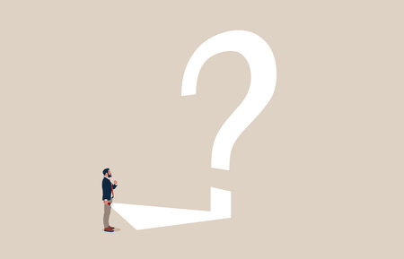 Business solution or strategy with businessman and question mark from flashlight. Business future, symbol of planning.のイラスト素材