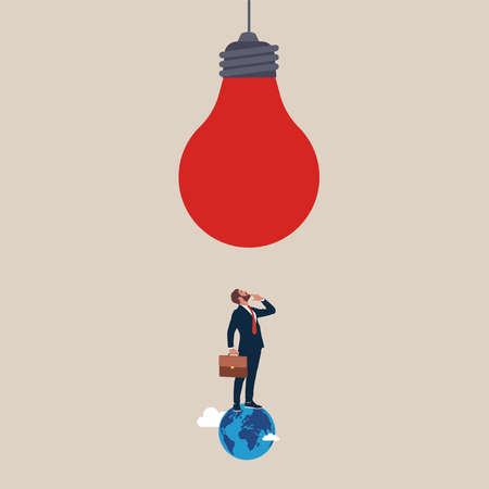 Big light bulb over businessman. Great new idea, innovation, breakthrough moment.のイラスト素材
