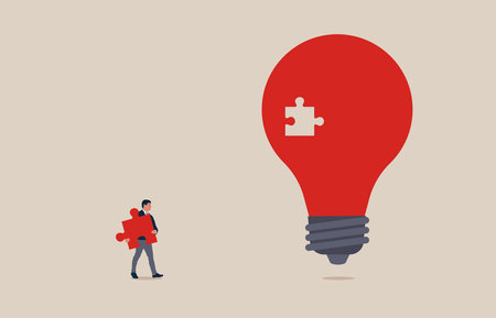 Finishing lightbulb with jigsaw puzzle. business creativity. Symbol of inspiration, creative thinking. Vector illustration concept.のイラスト素材