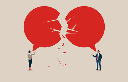 business communication breakdown. Symbol of misunderstanding, negotiation problems, miscommunication, argument.のイラスト素材