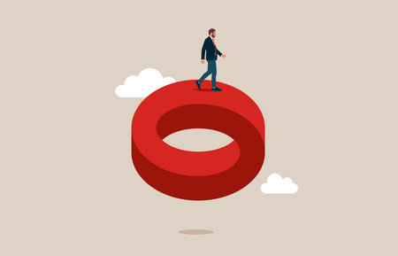 Businessman walking on impossible shape. business challenge. Overcome impossible, symbol of finding solution, opportunity.のイラスト素材