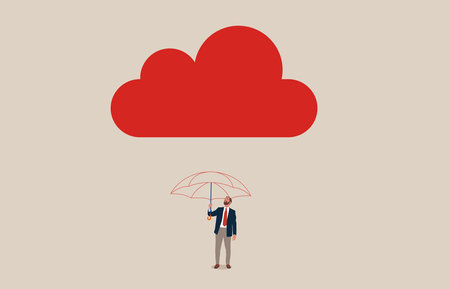 Business and insurance with entrepreneur under cloud with umbrella. Symbol of protection, security.のイラスト素材