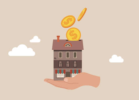 Buying-selling houses, refinance your houses, Change Assets Capitalization. Saving money to buy a house.のイラスト素材