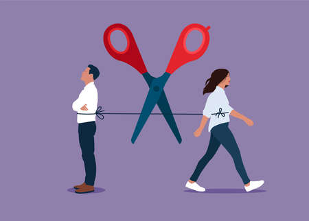 Divorced couple, separation of broken marriage end of relationship.