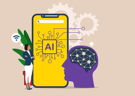 AI chip, machine learning, analysis information. Digital brain with neural network. Chatbot....