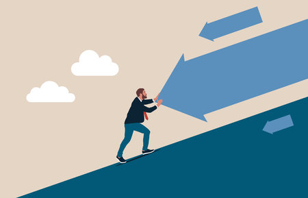 Businessman stop the arrow down. business vector illustration conceptのイラスト素材