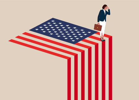 United States economy collapse. Symbol of crisis, recession, downfall and stock market crash. Vector illustration concept.のイラスト素材