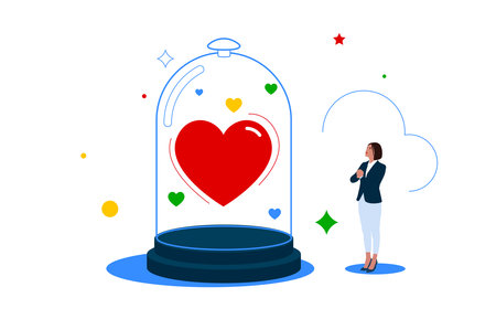 Shiny heart shape covered inside strong glass dome. Life insurance family protection, guarding and security cover your love one, protect from illness. health or disease.のイラスト素材