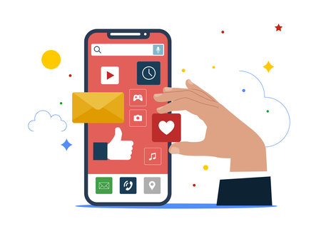 Online advertising concept. Business promotion, social media marketing illustration.のイラスト素材