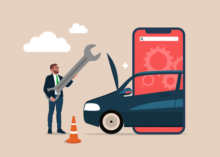 car repair app. Professional automobile maintenance and service application. vector illustrationのイラスト素材
