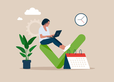 Multitasking businesswoman with time management, Effective management with business background. vector illustration.のイラスト素材