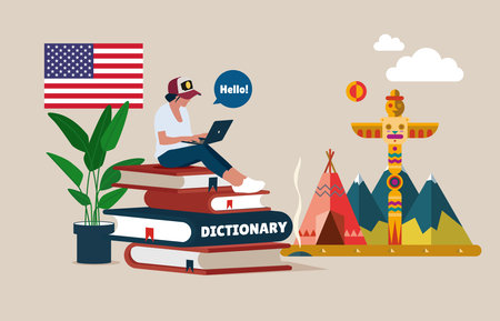 language school. online education. Tutor. Dictionary. English language. native speaker. vector illustration.のイラスト素材