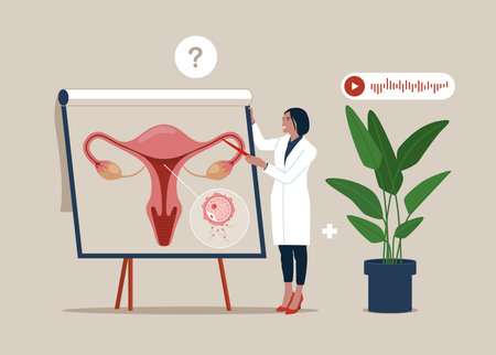 Medical specialists studying donor internal organ. Abstract concept of gynaecology and female health. Seminar, lecture, healthcare meeting concept.のイラスト素材