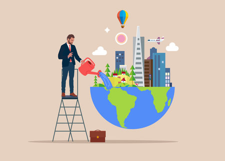 Businessman protect and preserve the environment. vector illustration.のイラスト素材