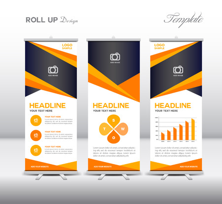 Orange Roll Up Banner template and info graphics elements, stand design, Banner template, advertisementのイラスト素材