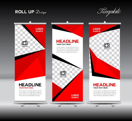 Red Roll Up Banner Template Vector Illustration Polygon Background