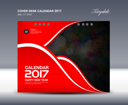Desk Calendar for 2017 Year, Cover Desk Calendar template, red cover designのイラスト素材