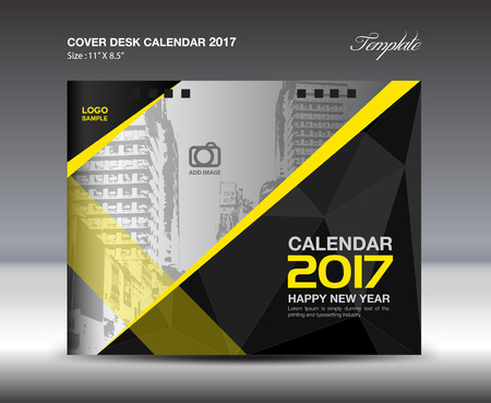 Desk Calendar for 2017 Year, Black and yellow Cover Desk Calendar, leaflet, vector, Brochure flyer, poster,advertisement,bookのイラスト素材