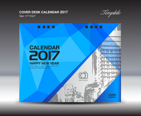 Desk Calendar for 2017 Year, Blue Cover Desk Calendar, leaflet, vector, Brochure flyer, poster,advertisement,bookのイラスト素材