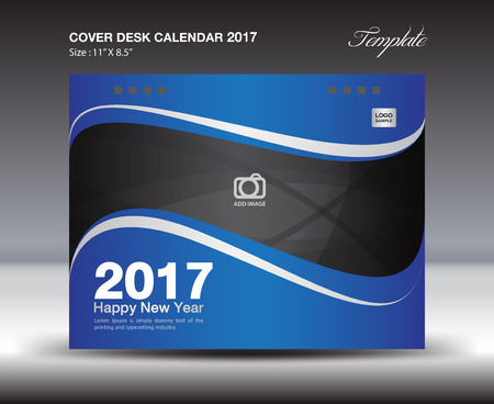Cover Desk Calendar 2017 template, cover design, flyer design, business flyer, book cover, blue coverのイラスト素材