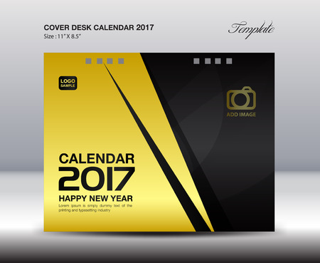 Desk Calendar for 2017 Year, Gold Cover Desk Calendar, leaflet, cover design, book cover, booklet, vector, cover template, Brochure flyer, poster,advertisementのイラスト素材