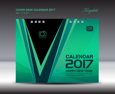 Desk Calendar for 2017 Year, Green Cover Desk Calendar, leaflet, cover design, book cover, booklet, vector, cover template, Brochure flyer, poster,advertisementのイラスト素材