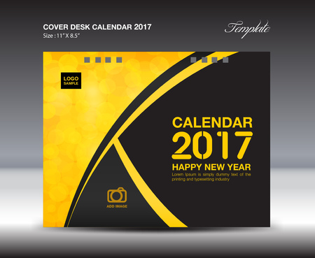 Desk Calendar for 2017 Year, Yellow Cover Desk Calendar designのイラスト素材