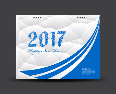 Blue and white Cover Desk Calendar 2017, happy new year 2017, book cover template, cover template,  polygon backgroundのイラスト素材