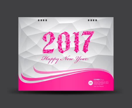 Pink and white Cover Desk Calendar 2017, happy new year 2017, book cover template, cover template,  polygon backgroundのイラスト素材