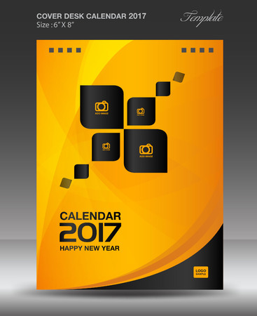 Cover Desk calendar 2017 year, orange cover design, corporate business flyer design,Size 6x8 inch verticalのイラスト素材