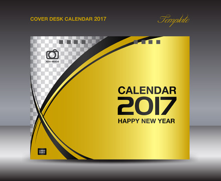 Gold Cover Desk Calendar 2017 Design Template, Calendar 2017 year, cover design, happy new year 2017のイラスト素材