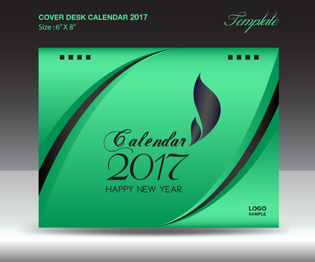 Desk calendar 2017 year Size 6x8 inch horizontal, Green Cover design, Business brochure flyer template, advertisement, bookのイラスト素材
