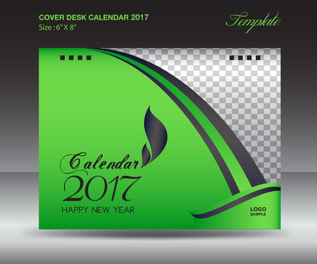Desk calendar 2017 year Size 6x8 inch horizontal, Green over design, Business brochure flyer template, advertisementのイラスト素材