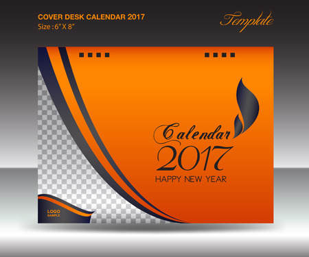 Desk calendar 2017 year Size 6x8 inch horizontal, Orange Cover design, Business brochure flyer template, advertisement, bookのイラスト素材
