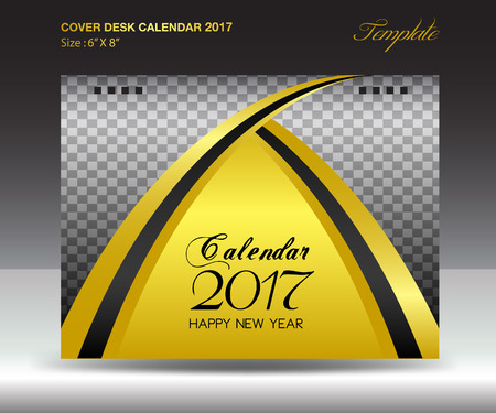 Desk calendar 2017 year Size 6x8 inch horizontal, Gold Cover design, Business brochure flyer template, advertisementのイラスト素材