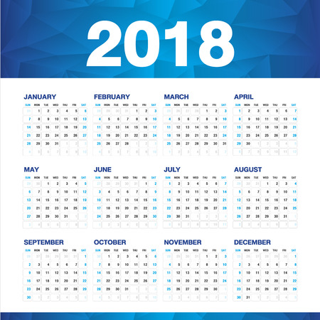 Simple calendar foru 2018 Year, Week Starts Sundayのイラスト素材