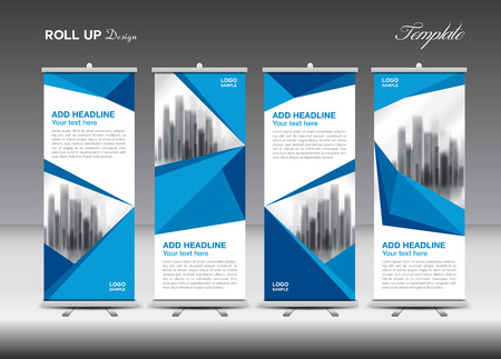 Blue Business Roll Up Banner Flat Design Template Polygon