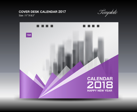 Purple Cover Desk Calendar 2018 Design polygon background  template, book, brochure flyerのイラスト素材