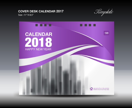 Purple Cover Desk Calendar 2018 Design, business brochure flyer templateのイラスト素材