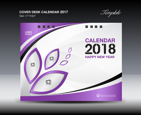 Purple Cover Desk Calendar 2018 Design, business brochure flyer templateのイラスト素材