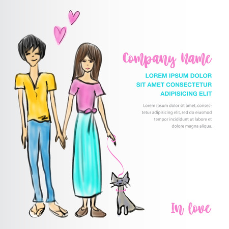 Young couple in love Hand drawn for Business banner, Brochure flyer, poster, card, book, magazine, newsletter, printing media, advertisement. vector illustrationのイラスト素材