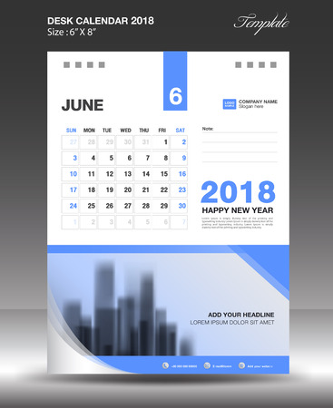 JUNE Desk Calendar 2018 Template design flyer vector, business brochure layout, Size 6x8 inch verticalのイラスト素材