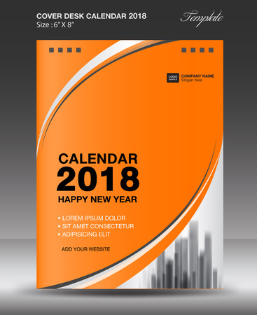 Orange Cover Desk calendar 2018 year Layout template vector, Size 6x8 inch verticalのイラスト素材
